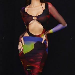 Brand NEW* House of CB Multi -Coloured cut out printed Midi Dress XS